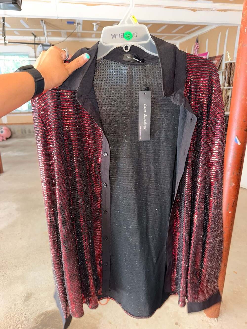 Lars Amadeus Men's Long Sleeve Glitter Party Disco Shiny Metallic Shirt Size S